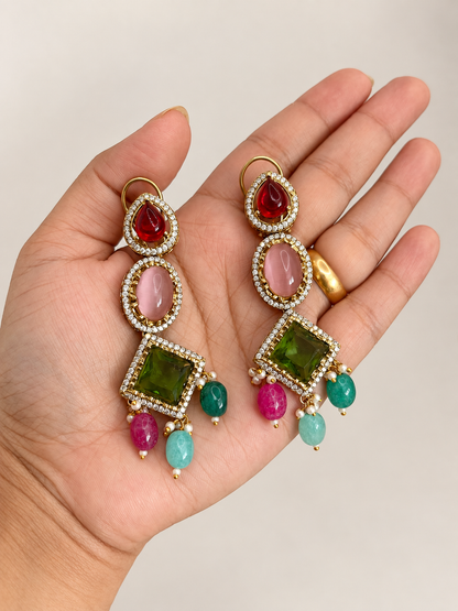 Multicolour Polki-Style Choker Necklace & Earrings Set