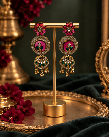 Ruby Green Kundan Statement Necklace & Earrings Set