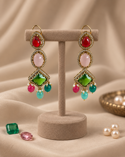 Multicolour Polki-Style Choker Necklace & Earrings Set