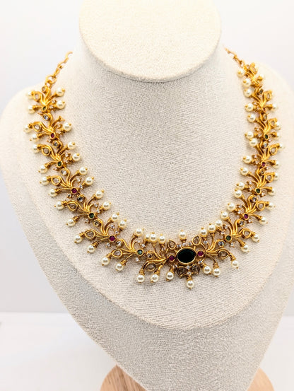 Temple Floral Necklace Set with Jhumka Earrings